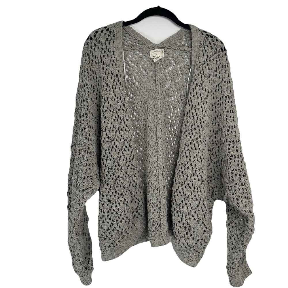Nicole Miller Open Knit Cardigan Size Large Gray Green‎ Boho Grandmacore